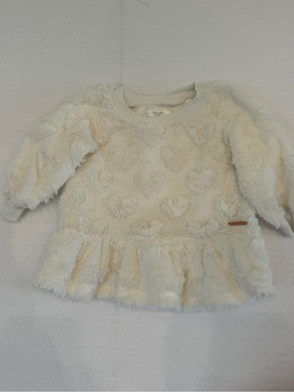 Tahari Cream Heart-Textured Faux Fur Peplum Top for Kids